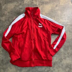 Puma Track Jacket Mens L Red White Stripe Full Zip Athletic 589423-11